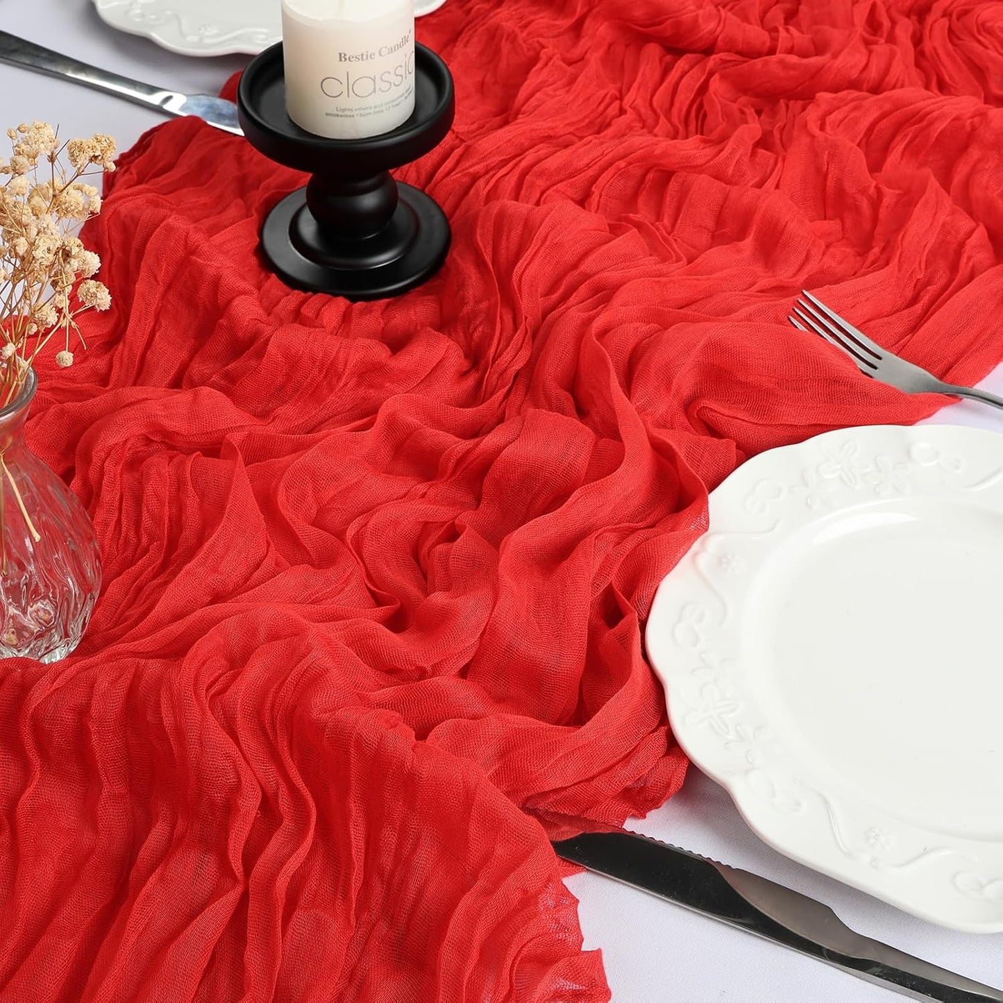 6 Pack 10FT Christmas Table Runner Red Cheesecloth 35x120 Inch Gauze Rustic Boho Table Runner Cheese Cloth for Wedding Decor Birthday Party Bridal Baby Shower Table Centerpiece Decoration