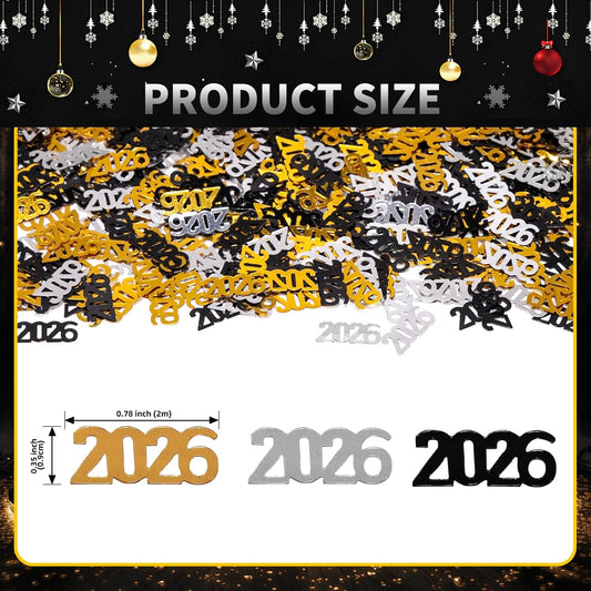500 Pcs New Year 2026 Confetti, Gold Black and Silver 2026 Table Shiny Confetti Glitter for Happy New Year Decorations 2026 New Years Eve Table Decorations