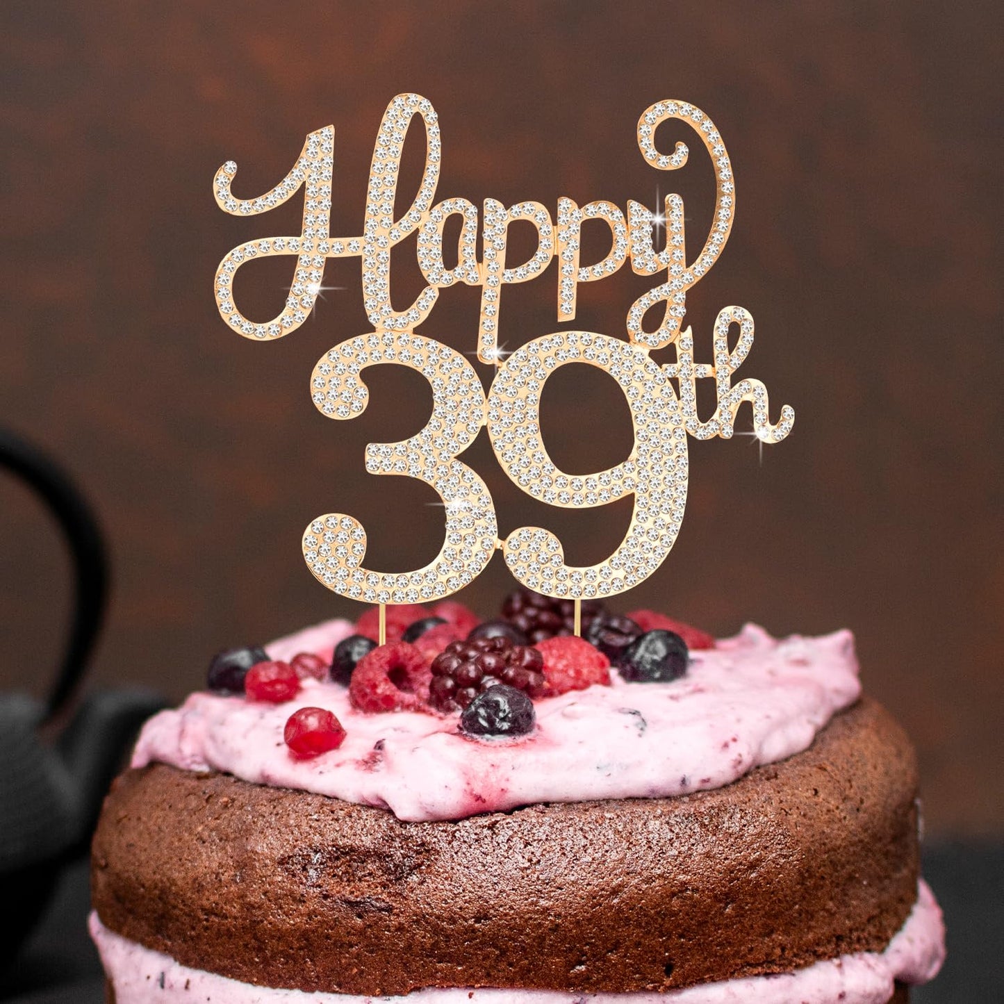 Happy 39th Birthday Decorations,39th Birthday Gold Rhinestone Cake Topper - Cheers to 39 Years Old Bday Party Metal Sparkly Cake Centerpieces Sign.