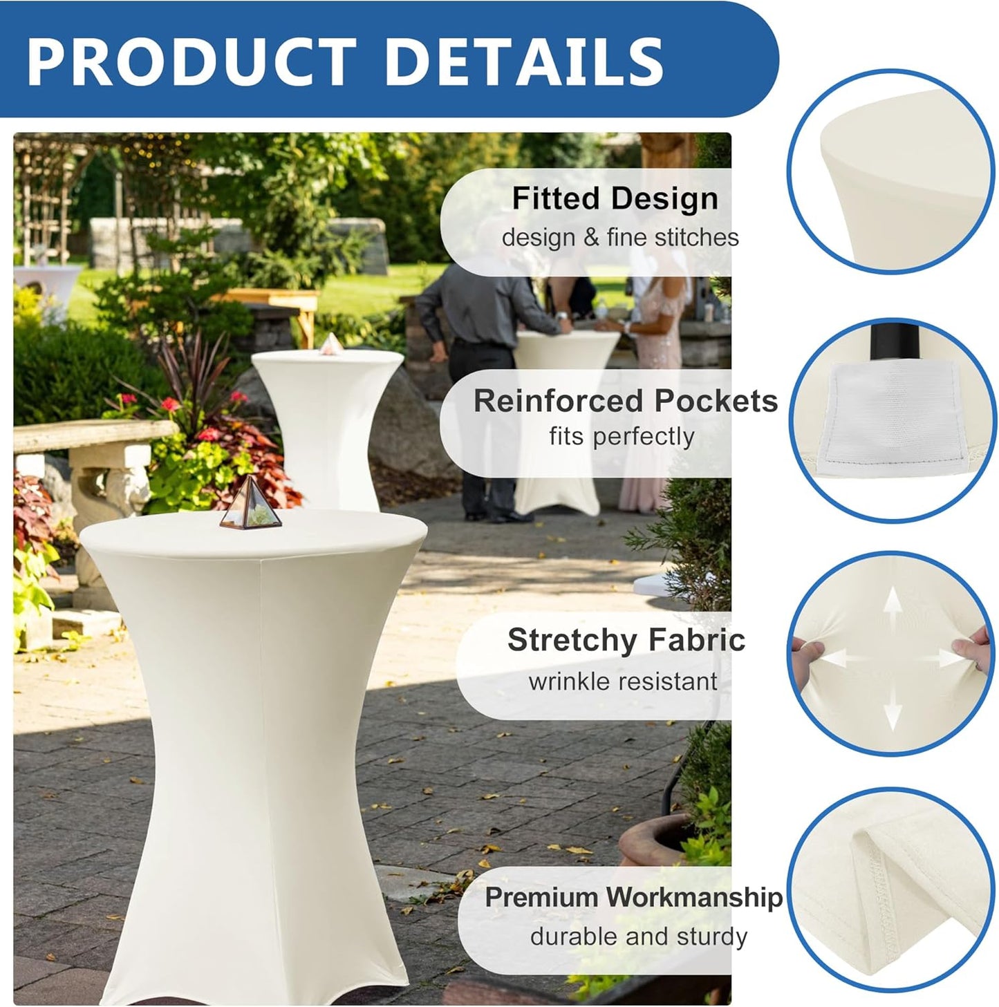 Cocktail Table Covers-Spandex Round High Top Table Cloths 4 Pack 32x43 Inch-Cream Stretch Fitted Bar Tall Tablecloth for Pub Bistro Highboy Party Event Banquet Height Folding Satnding Tables