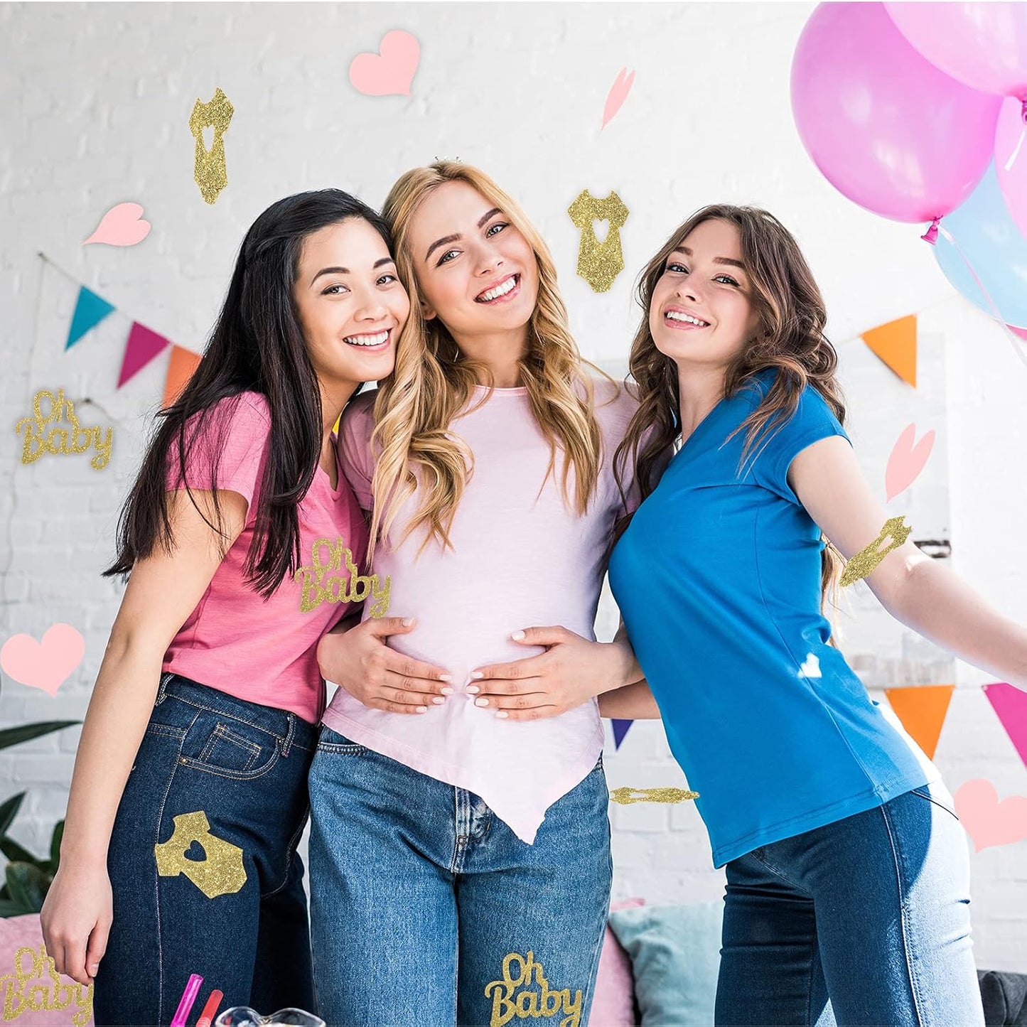 240 Pieces Gender Reveal Confetti Baby Shower Heart Glitter Baby Clothes Confetti Party Table Decoration for Gender Reveal Party Table Wedding Decor(Pink, Blue, Gold)