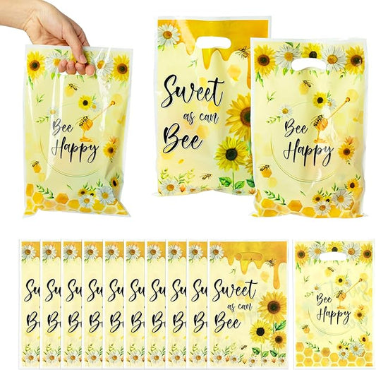 3sscha 50Pcs Bee Party Favor Bags Sweet As Can Bee Plastic Waterproof Goodie Bag Sunflower Yellow Rectangular Gift Pack for Kids Birthday Baby Shower Decoration Party Favor Supplies
