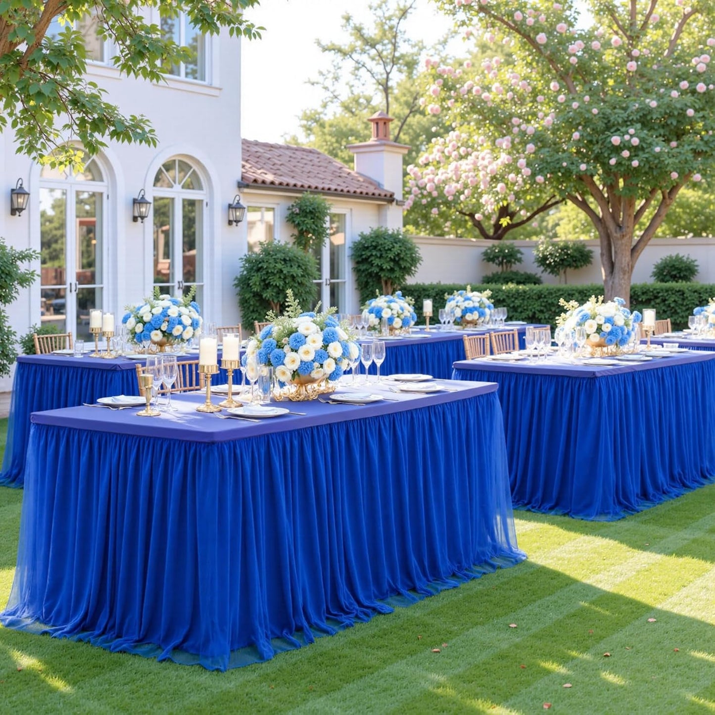 Royal Blue Tulle Tablecloth for 6 Foot Rectangular Tables 6ft Royal Blue Table Cloths Rectangle Wrinkle Free Table Cover with Skirt for Wedding Birthday Party Baby Shower Banquet Buffet Cake Cocktai