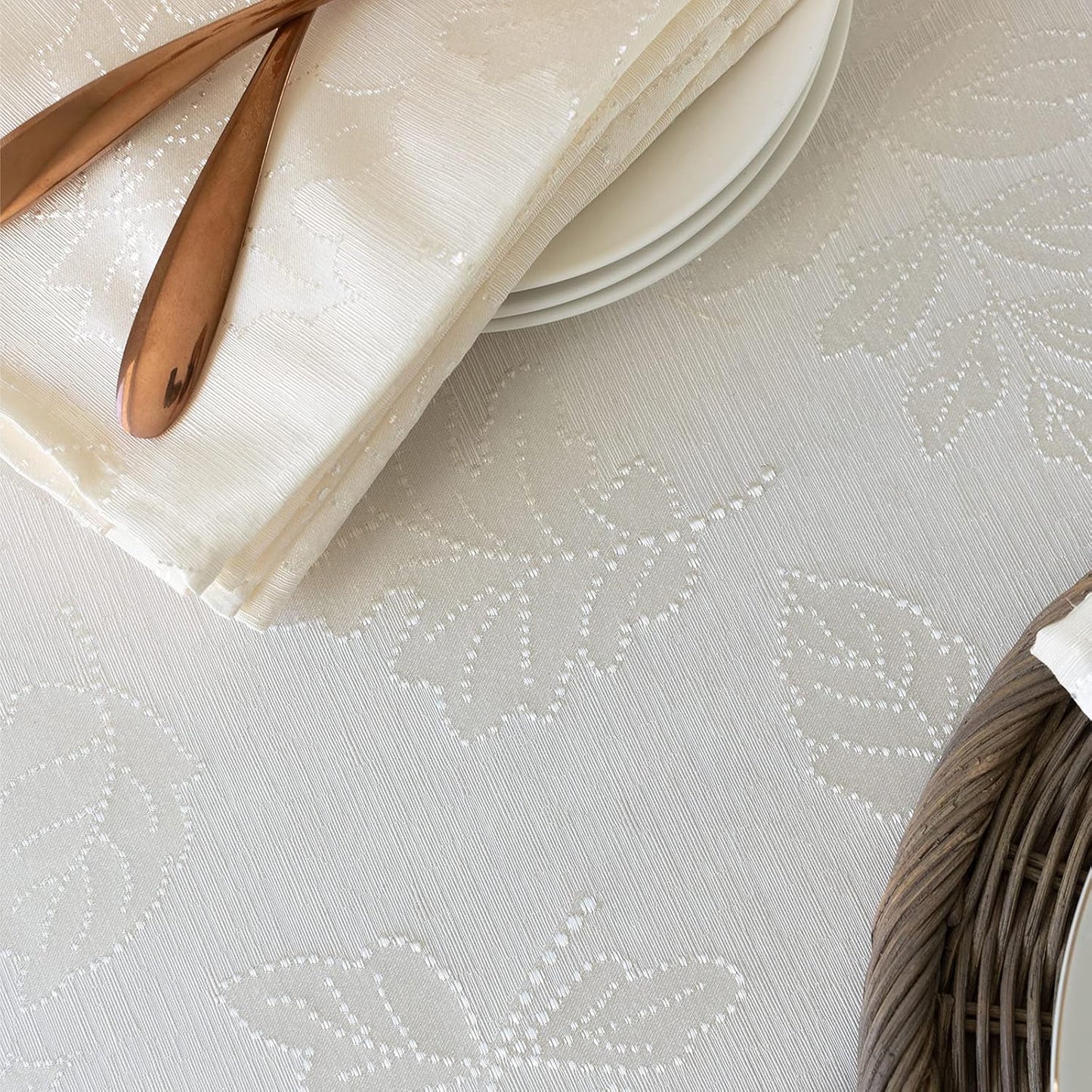Benson Mills Harvest Legacy Damask Fabric Table Cloth Fall, Harvest, and Thanksgiving Tablecloth (Ivory, 60" x 120" Rectangular)