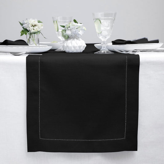 Solino Home Linen Black Table Runner 72 Inches Long - 100% Pure Linen Hemstitch Table Runner 14 x 72 Inch for Dresser, Dining, Fall, Autumn, Halloween, Thanksgiving, Holiday - Classic Hemstitch