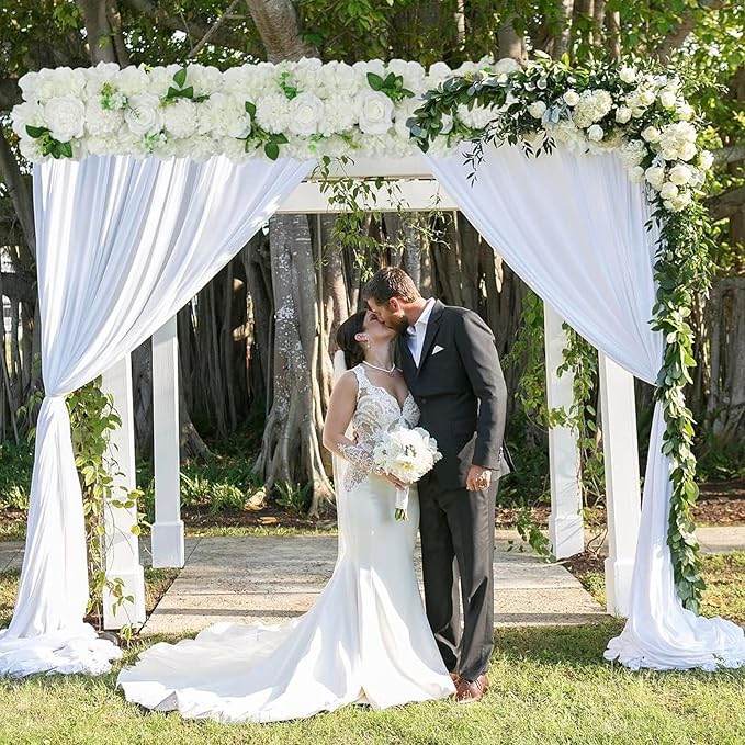 Wedding Arch Artificial Flowers Set - 10Pack White Faux Floral Silk Fake Rose Arrangements Realistic 3D Flower Row for Wedding Party Dining Table Reception Ceremony Centerpiece 20''*9.4''*3''