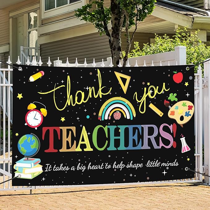 Large Happy Teacher Day Banner Decorations Flag Outdoor 71x44 Inch,Teacher Gifts for Indoor Home House Decor Party Supplies,Yard Sign Background for Photography