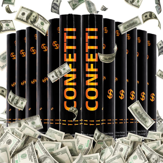 Confetti Cannon Party Poppers 12 Pack 100 Dollar Bill Money Paper Make it Rain 12 inch Confetti Shooters Bill Launcher for Business Signing Opening Activities Birthday Party Celebration
