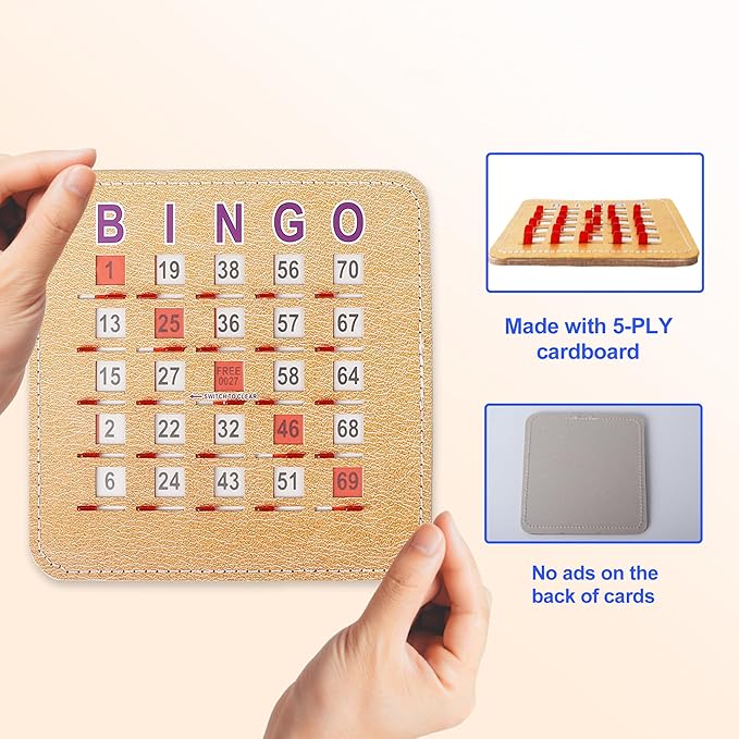 GSE Games & Sports Expert Shutter Bingo Cards, Finger-Tip Shutter Slide Bingo Cards, Easy-Read Large Print Bingo Cardboard with Sliding Windows
