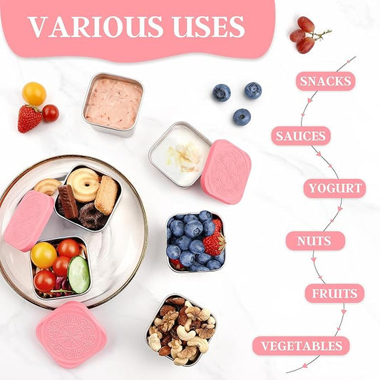 Stainless Steel Snack Containers for Kids,7.2oz Easy Open Leak Proof Reusable Snack Box Container with Lids,Small Lunch Containers for Meal Prep,School,Picnic and Travel-3Pack