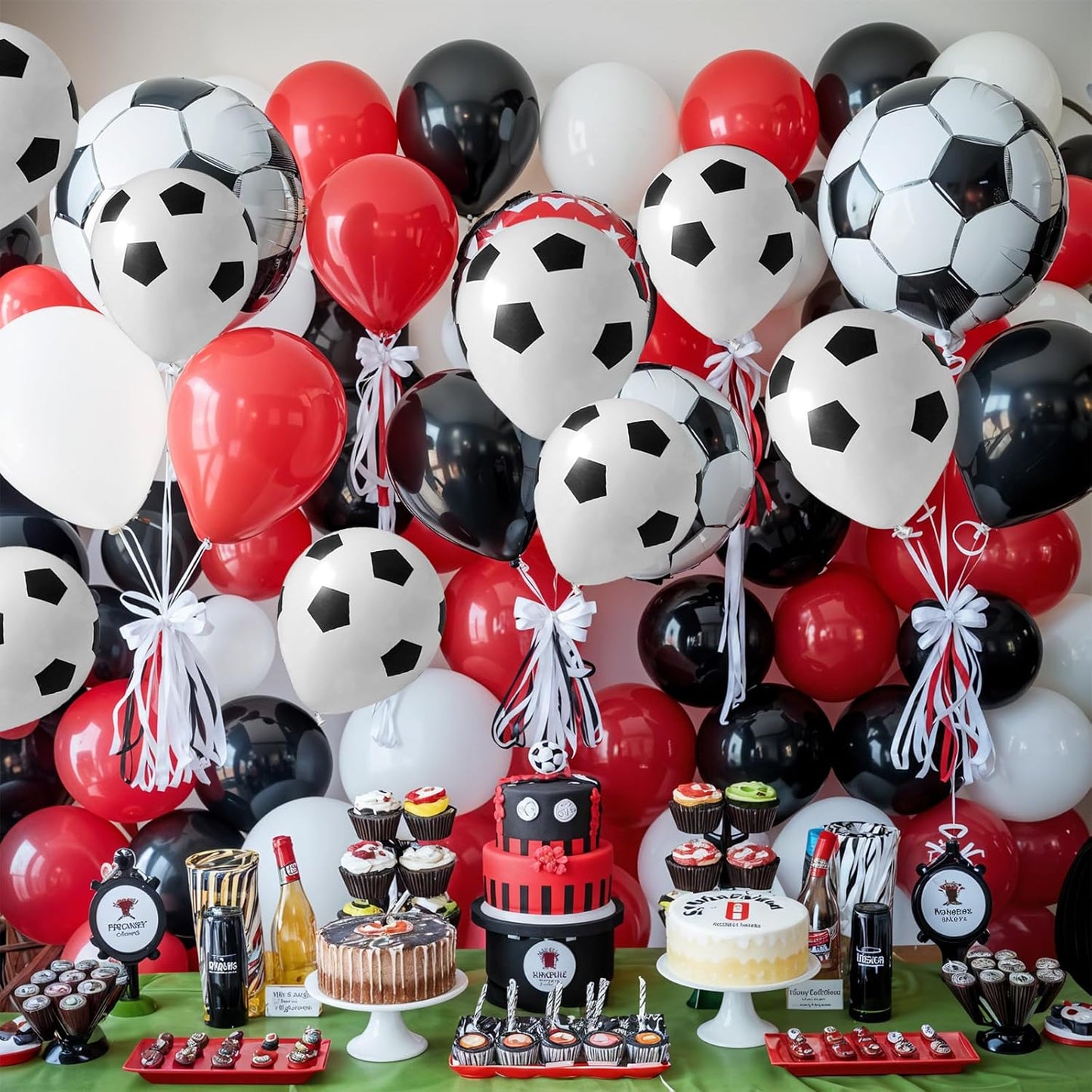 30pcs Soccer Balloon Red Black,Soccer Print Balloon Set,Football Party Birthday Decorations,12 Inch Football Latex Balloon for Boys Kids Football Football Sport Theme Party Decorations