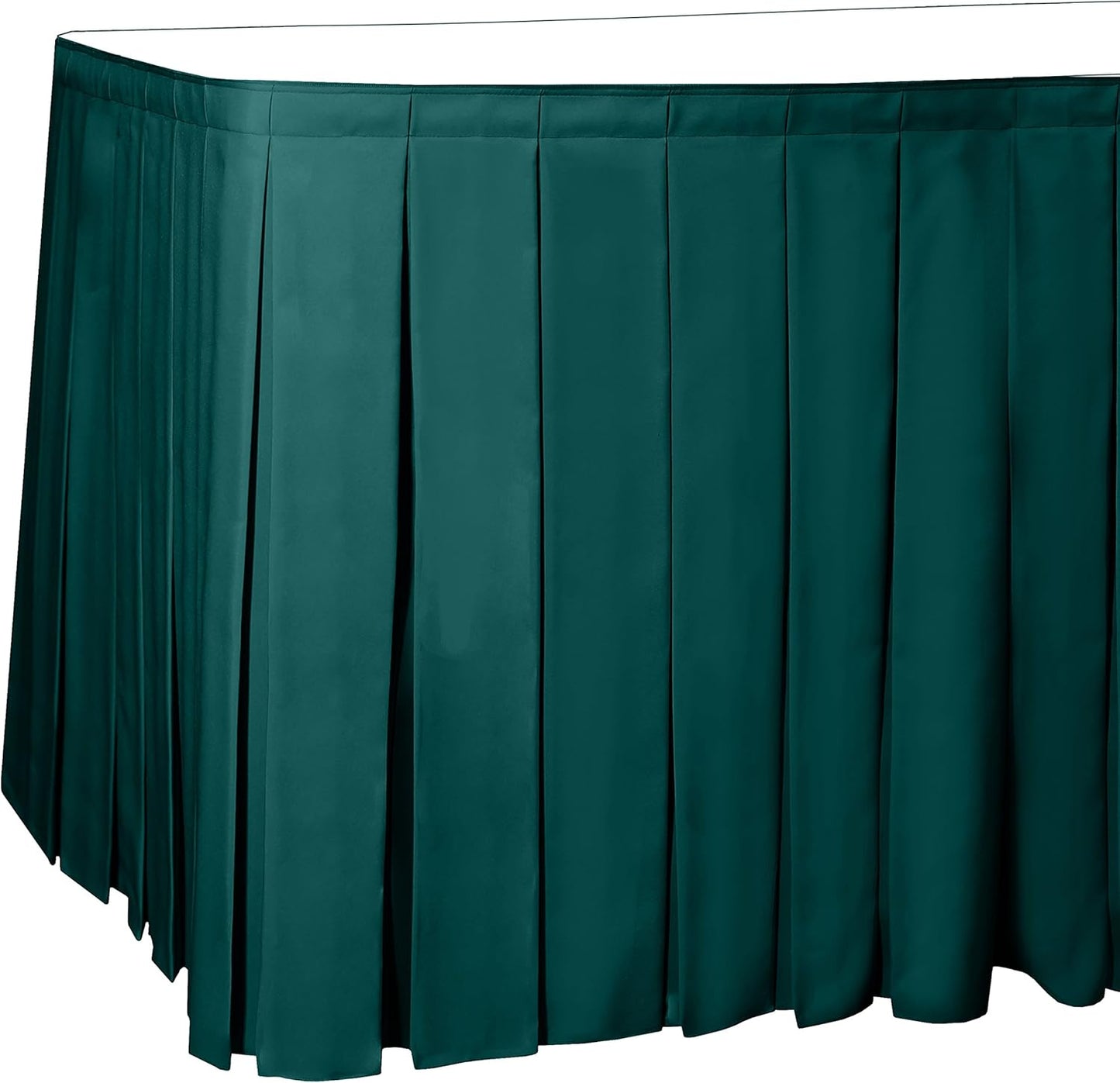 Ultimate Textile Pleat Polyester Fabric Table Skirt - Machine Washable, Flame Resistant, Cut & Sewn in NJ, Desk Skirt - Teal, 21' Box Pleat x 42" h