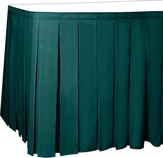 Ultimate Textile Pleat Polyester Fabric Table Skirt - Machine Washable, Flame Resistant, Cut & Sewn in NJ, Desk Skirt - Teal, 17' Box Pleat x 42" h
