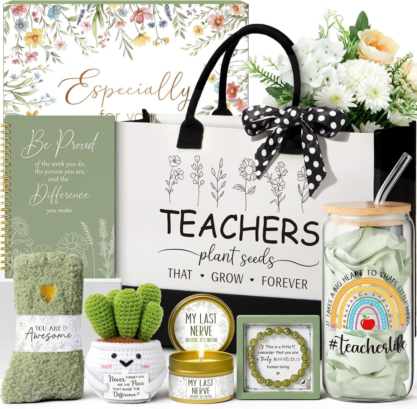Teacher Christmas Gifts for Women, Best Teacher Appreciation Gifts Funny End of Year Teachers Gift from Student, Birthday Retirement Thank You Gift Baskets for Daycare Teachers with Canvas Tote Bag