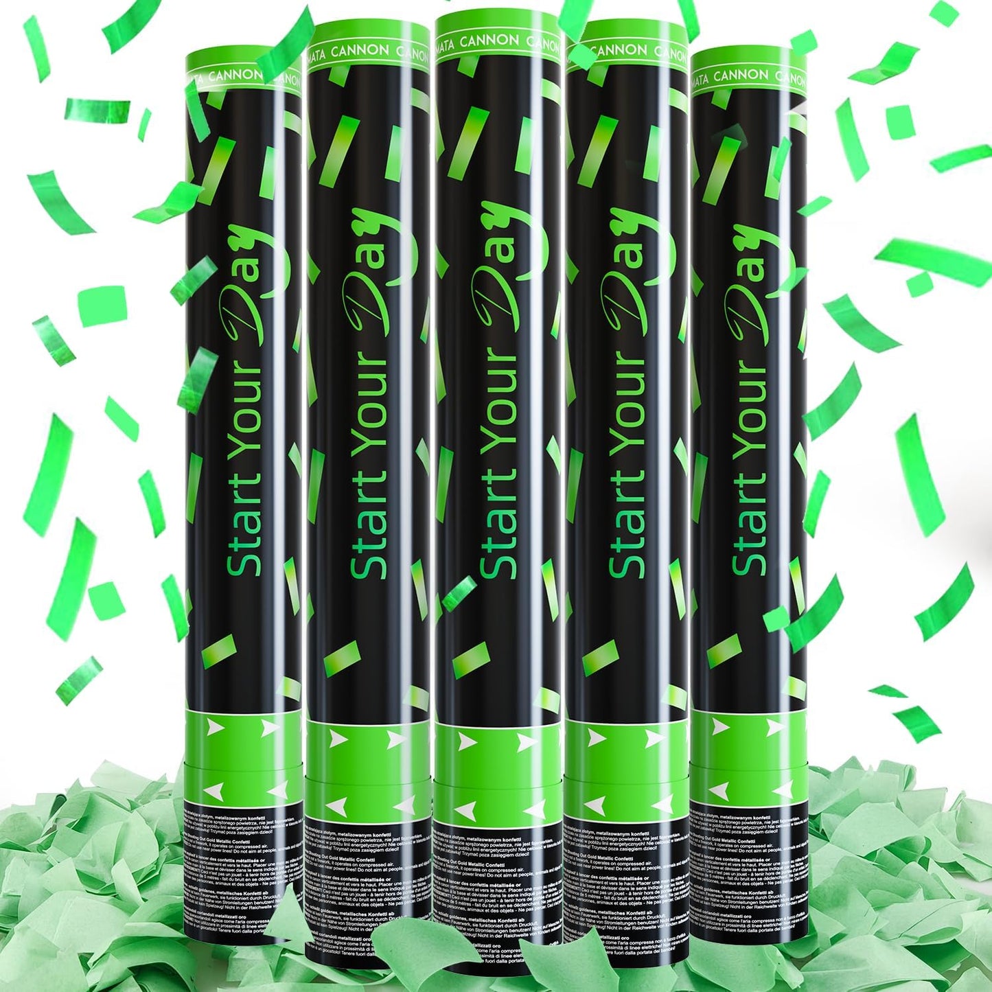 Green Confetti Poppers, 15 Inch Biodegradable Party Poppers, Air Powered Confetti Shooters for Birthday, Wedding, New Year Celebrations