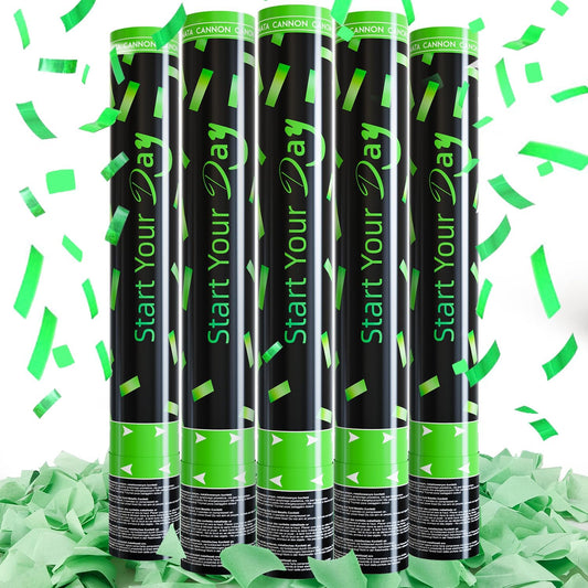 Green Confetti Poppers, 15 Inch Biodegradable Party Poppers, Air Powered Confetti Shooters for Birthday, Wedding, New Year Celebrations