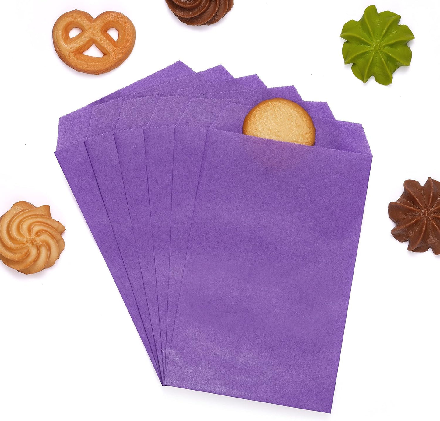 Quotidian Lavender Purple Flat Medium Greaseproof Paper Bags 4" x 6" (10 x 15.2cm) Pack of 100 - Treat Chocolate Soap Invitation Party Favor