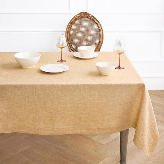Solino Home Linen Tablecloth 60 x 156 Inch - 100% Pure Linen Golden Nugget Table Cloth for Rectangle Tables - Athena, Machine Washable Tablecloth for Spring, Easter