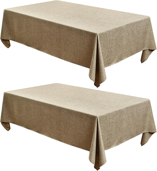 Fitable Faux Linen Tablecloths 2 Pack, Faux Burlap Fabric Table Clothes for Rectangle Tables, Rustic Holiday Table Covers for Kitchen Dining, Party, Farmhouse (Khaki, 54 x 78 Inch)