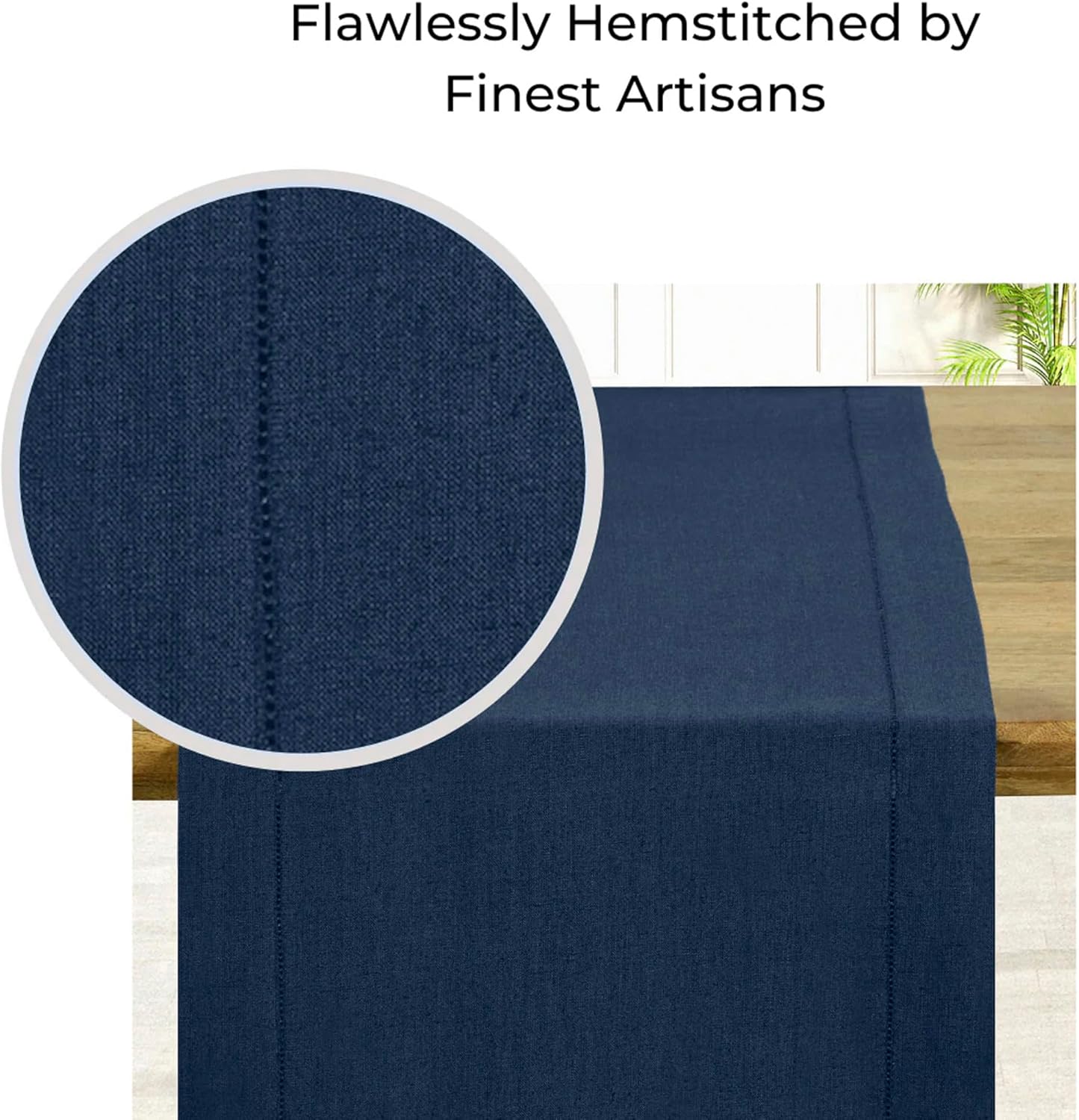 D'Moksha Homes Linen Navy Blue Table Runner 108 Inches Long - 100% Pure Linen 14 x 108 Inch Table Runner for Fall, Autumn and Halloween - Classic Hemstitch