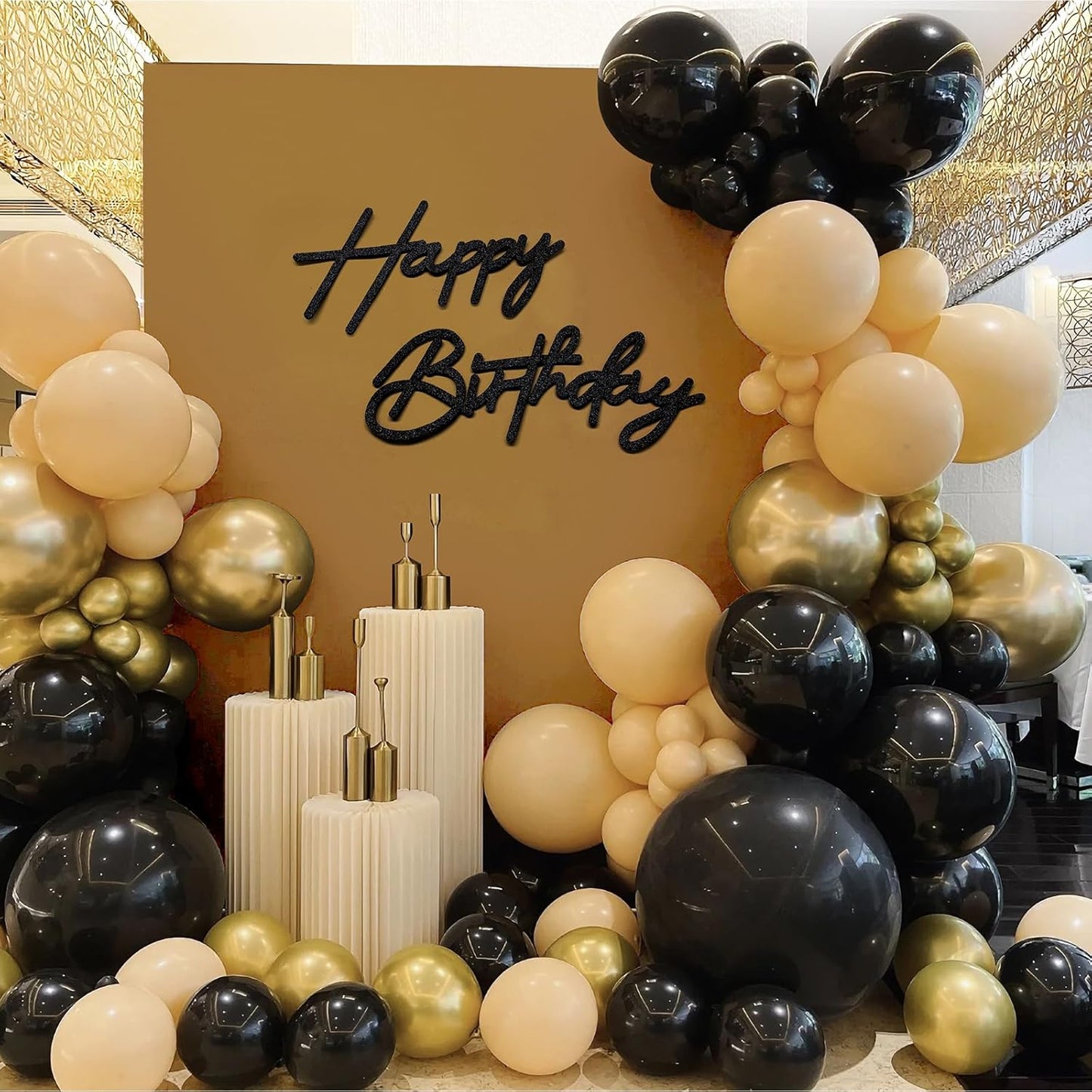 Black Happy Birthday Felt Sign for Backdrop - Glitter Black Happy Birthday Letters Signs Remove for Balloon Arch Party Large Happy Birthday Sings for Baby Girl Women Party Baby Shower Decorations