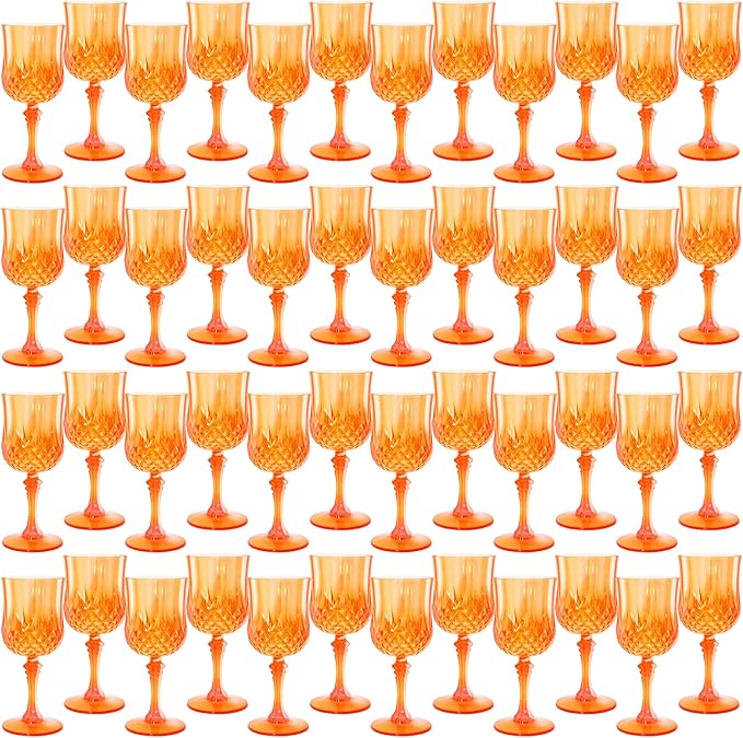 Plastic Wine Glasses, Plastic Goblets Vintage Style Cordial Unbreakable Drinking Glasses, Reusable Drinkware for Wedding Reception, Grand Event Party Supplies, Easter (48, Pumpkin orange)