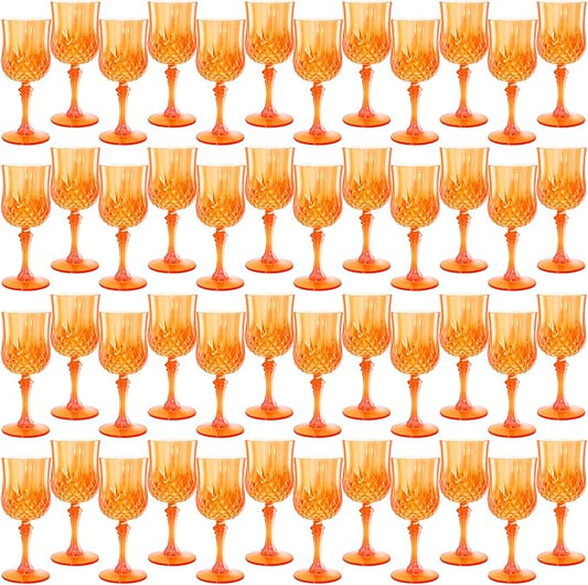 Plastic Wine Glasses, Plastic Goblets Vintage Style Cordial Unbreakable Drinking Glasses, Reusable Drinkware for Wedding Reception, Grand Event Party Supplies, Easter (48, Pumpkin orange)