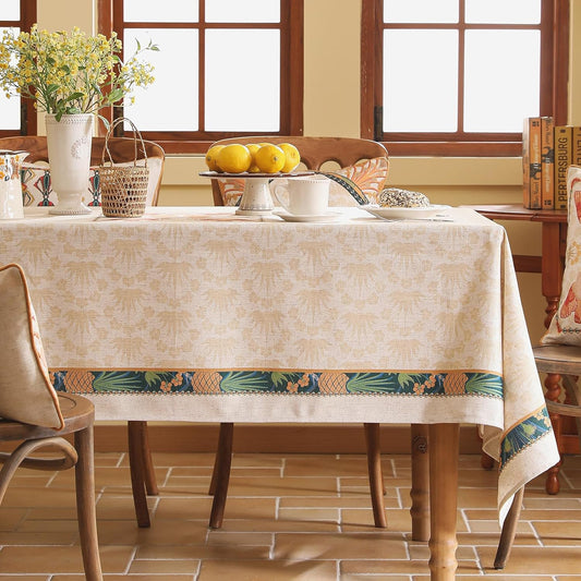 patdrea Designer Rectangle Linen Table Cloth,Vintage Anti-Wrinkle Durable Tropical Style Tablecloth,Decor Table Cover Cloth for Kitchen Dining Christmas,Thanksgiving,63"x87"-Pineapple a
