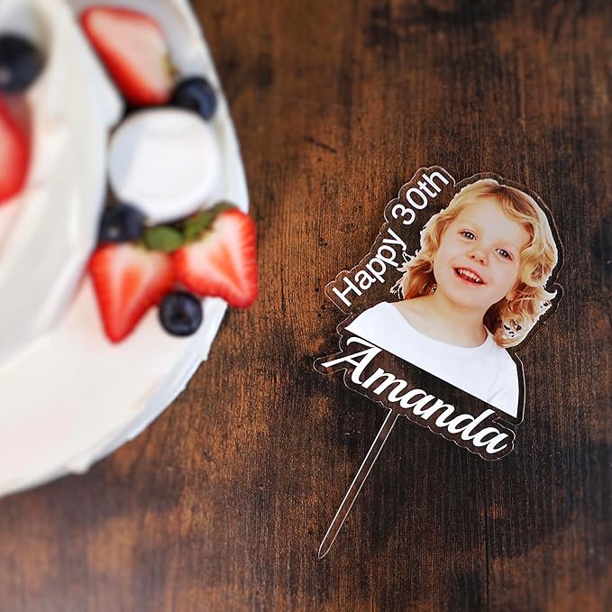 Custom Photo Cake Topper – Personalized Acrylic Cake Topper with Picture and Name, Printed Cake Sign Charm for Couples and Dessert Decoration