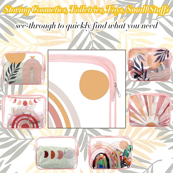 Cunno 6 Pcs Makeup Bags Gifts for Women Preppy Boho Smile Face Flamingo Clear Makeup Bags Cosmetic Transparent PVC Travel Toiletry Organizer for Birthday Party Favor(Boho Style)
