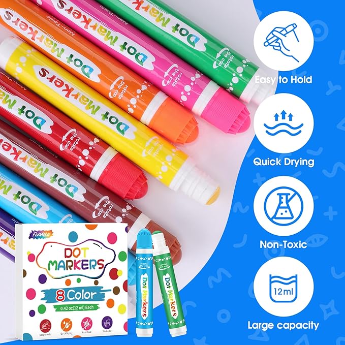 FUMILE 40 Pcs Dot Markers for Toddlers 1-3, 8 Colors Bingo Daubers Bulk for Toddlers,Washable Bingo Markers,Bingo Supplies,Dot Paint for Painting Supplies Drawing Coloring and Art Crafts