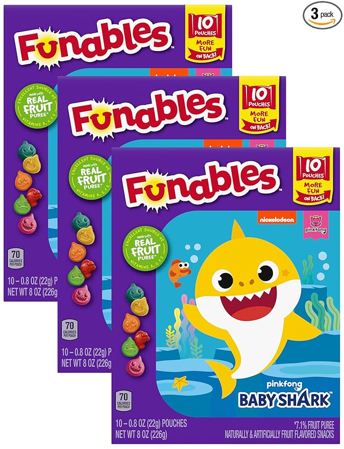 Funables Fruit Snacks, Baby Shark Shaped Fruit Flavored Snacks, 0.8 Ounce Pouches (Pack of 30)