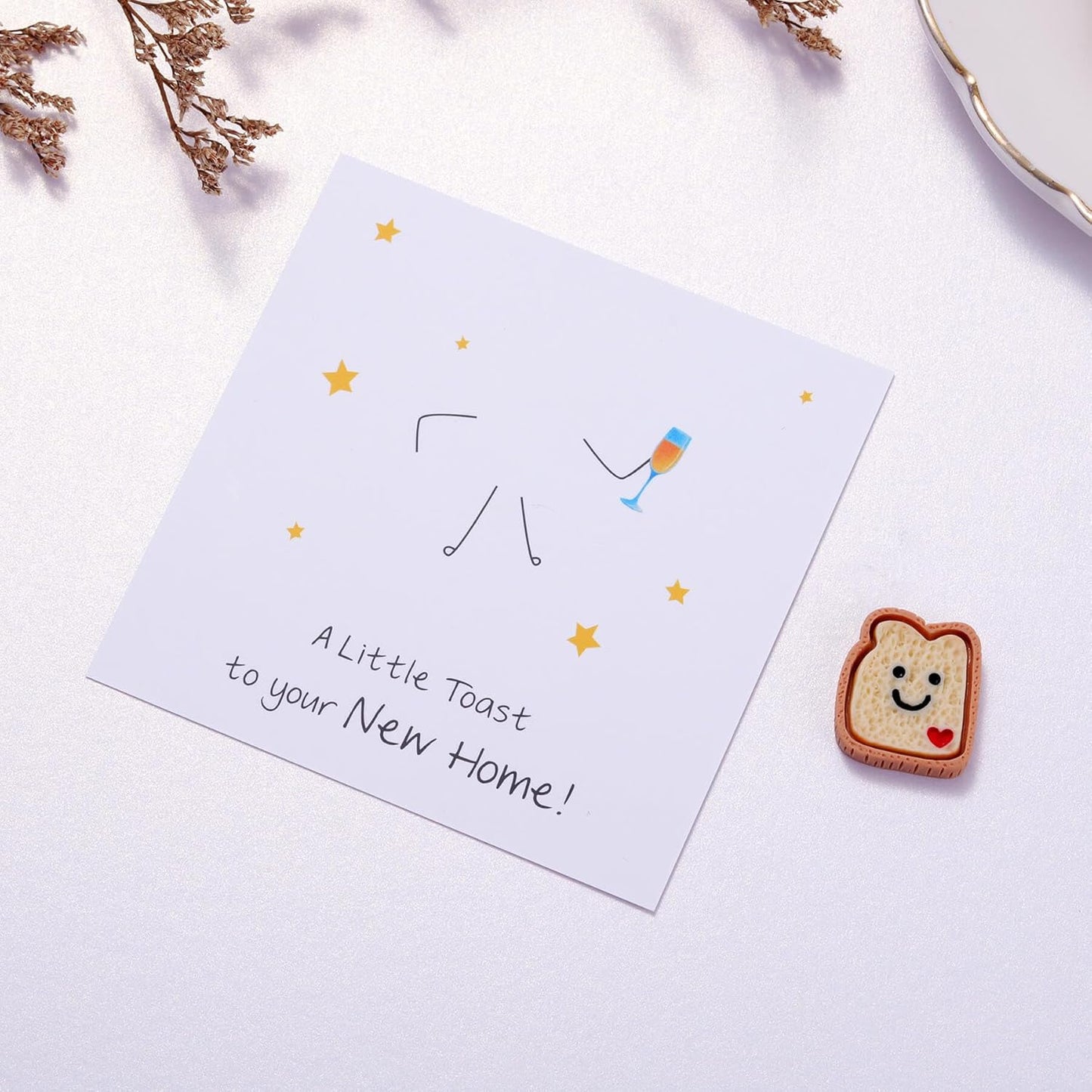 Ralukiia New Home Token Gift with Card, Cute Smiley Toast Keepsake, Funny Housewarming Gift for Women Friends or Family, Fresh Start Moving Away Gifts, New Apartment Warming Gifts Ideas