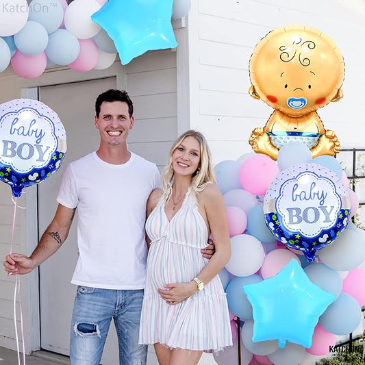 KatchOn Baby Boy Balloons Set - Large 27 Inch, Pack of 5 | Gender Reveal and Baby Shower Decorations | It's A Boy