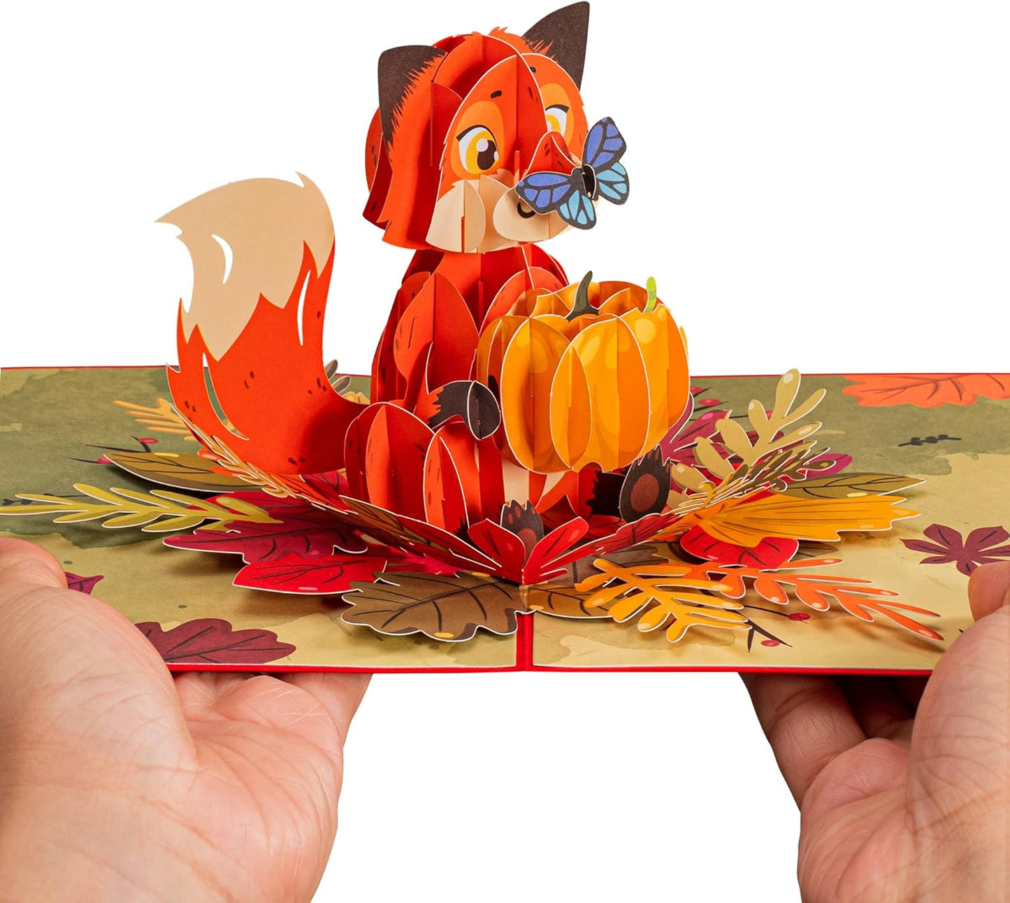 Paper Love 3D Fall Fox Pop Up Card, For All Occasions, Birthday, Thanksgiving, Thinking of You or Just Because - 5" x 7" Cover - Includes Envelope and Removable Note Tag