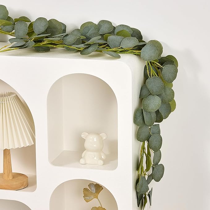2 Pack Artificial Eucalyptus Garland Faux Silk Leaf Silver Dollar Eucalyptus Leaves Vines Handmade Garland Greenery Wedding Backdrop Indoor Outdoor Arch Wall and Party Home Decoration