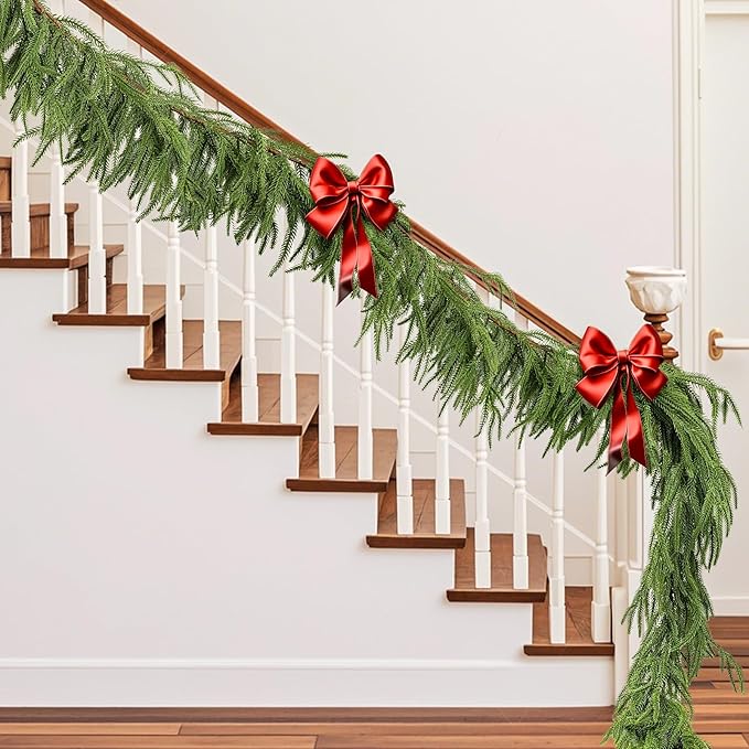 Norfolk Pine Garland Christmas Garland Set - 6FT Realistic Artificial Cedar Garland Christmas Greenery for Mantle, Staircase, Indoor/Outdoor Holiday Decor Lush Evergreen (1, 6 FT)