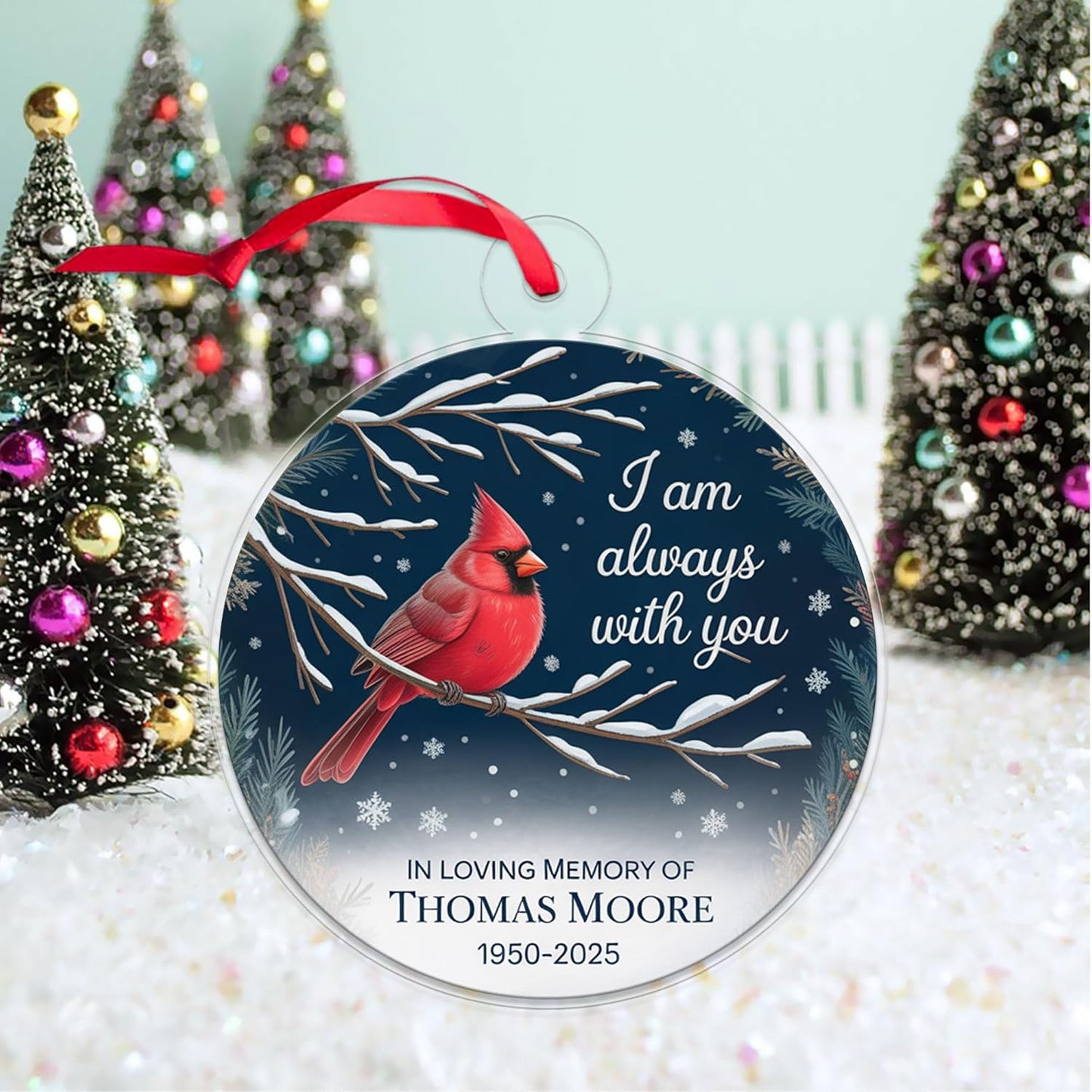 Custom Memorial In Loving Memory Christmas Ornament, Cardinal Memorial Christmas Ornament, Personalized Sympathy Gift, Holiday Tree Ornament Acrylic Ornament – Personalized