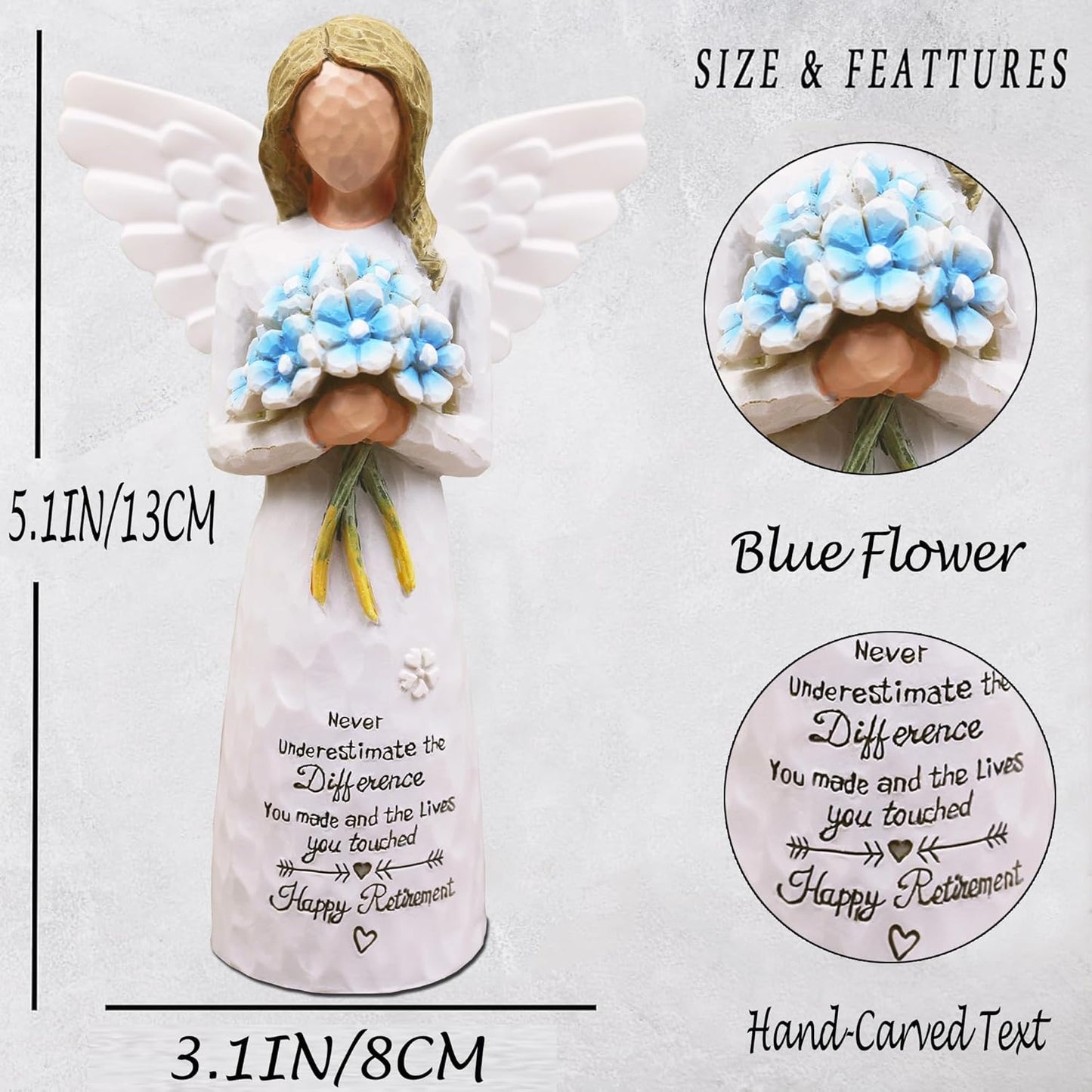 AUKEST Retirement Gifts for Women - Retirement Gift for Woman, Retirement Party Decorations, Retired Gifts for Women Coworkers Friends - 5.1” Angel Figurine (Blue)