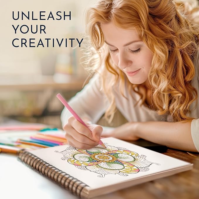 RYVE Mandala Coloring Book for Adults - 50 Unique Mandalas for Relaxation & Stress Relief - Adult Coloring Book Spiral Bound for Women and Men, Mindfulness Gifts for Women