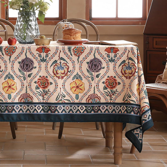 Vintage French Rectangular Tablecloth,Linen Extra Long Tablecloth with Rose and Cornflower Pattern,Decor Table Cover for Kitchen,Dining,Thanksgiving,Christmas,Tea Party,67"*118"-Lanae