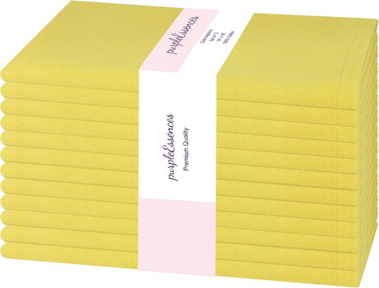 PurpleEssences Set of 12 Cloth Dinner Napkins 100% Cotton 18x18 Inch - Soft Durable Washable - Ideal for Farmhouse Party Fall Thanksgiving - Perfect Everyday Use Table Linen - Yellow
