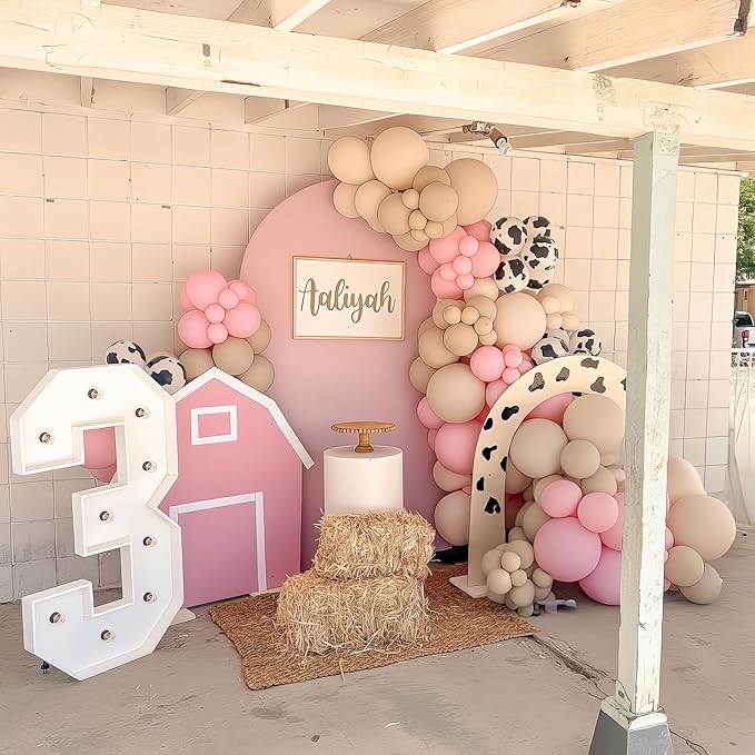 Cowgirl Balloon Dusty Blush Pink Brown Tan Coffee Beige Sand White Ivory Nude Retro Party Balloons Cow Print Balloon for Boho Rodeo Baby Shower Birthday Farm Theme Western Cowgirl Party Decor