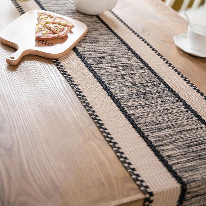 Natural Jute Table Runner, Burlap Style Table Runner, Rustic Farmhouse Table Runner Country Vintage for Wedding, Party Table Decorations, Boho Décor Black Hemp 14x72 inch TAB28