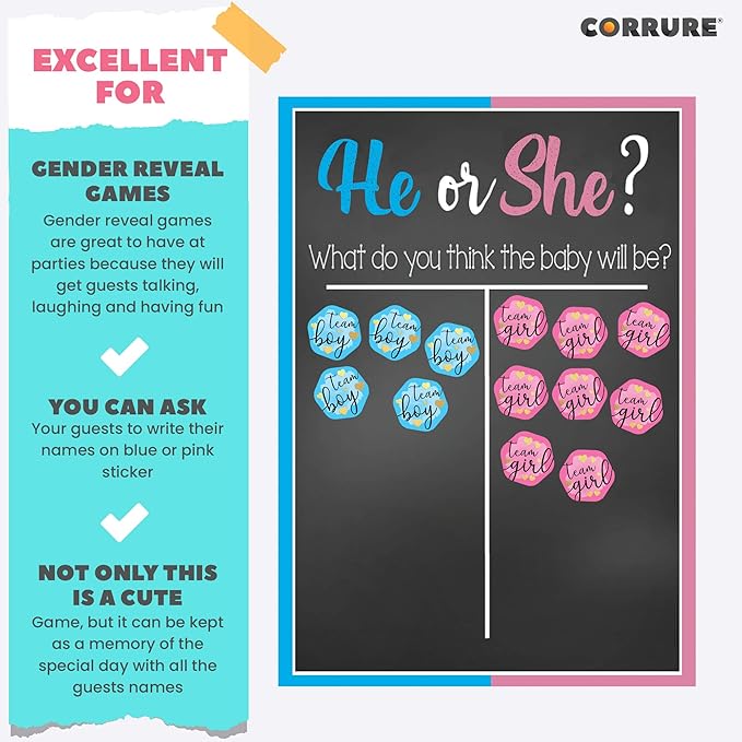 CORRURE Gender Reveal Stickers with Gold Foil for Voting Games and Party Supplies (80pcs) - Easy to Stick and Peel-Off - 2.0" Team Boy and Team Girl Labels for Baby Showers or Gender Reveal Party