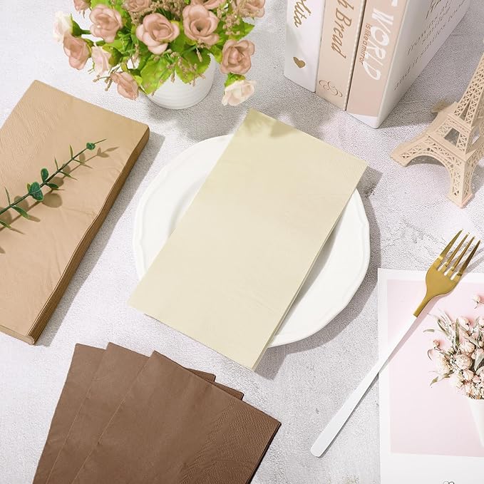 Whaline 150Pcs Fall Brown Guest Paper Napkins 3 Colors Dinner Hand Napkin Towel 3 ply Disposable Napkins for Autumn Harvest Thanksgiving Holiday Home Party Table Decor Supplies