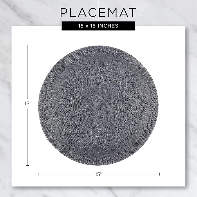 DII Jute Burlap Collection Kitchen Tabletop, Placemat Set, 15" Round, Ruffle Trim Natural, 6 Count