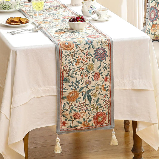 bilingaier Floral Cloth Small Runner for Table,Decorative Linen 102 Inches Long Table Runners,Farmhouse Decor Tabletop for Kitchen,Dining,Party,Home,Christmas,12"*102"