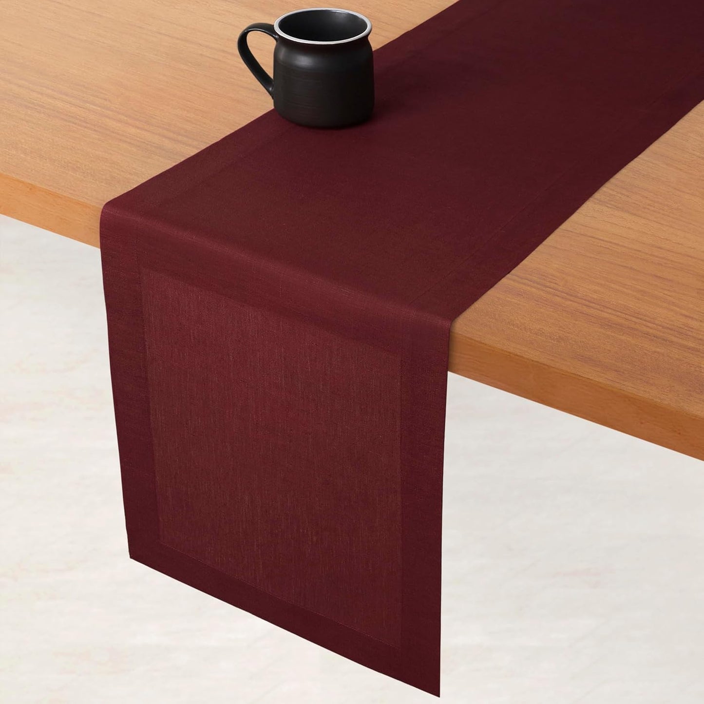 D'Moksha Homes Linen Dark Red Table Runner 90 Inches Long - 100% Pure Linen 14 x 90 Inch Table Runner for Dining, Fall, Autumn and Halloween - Machine Washable