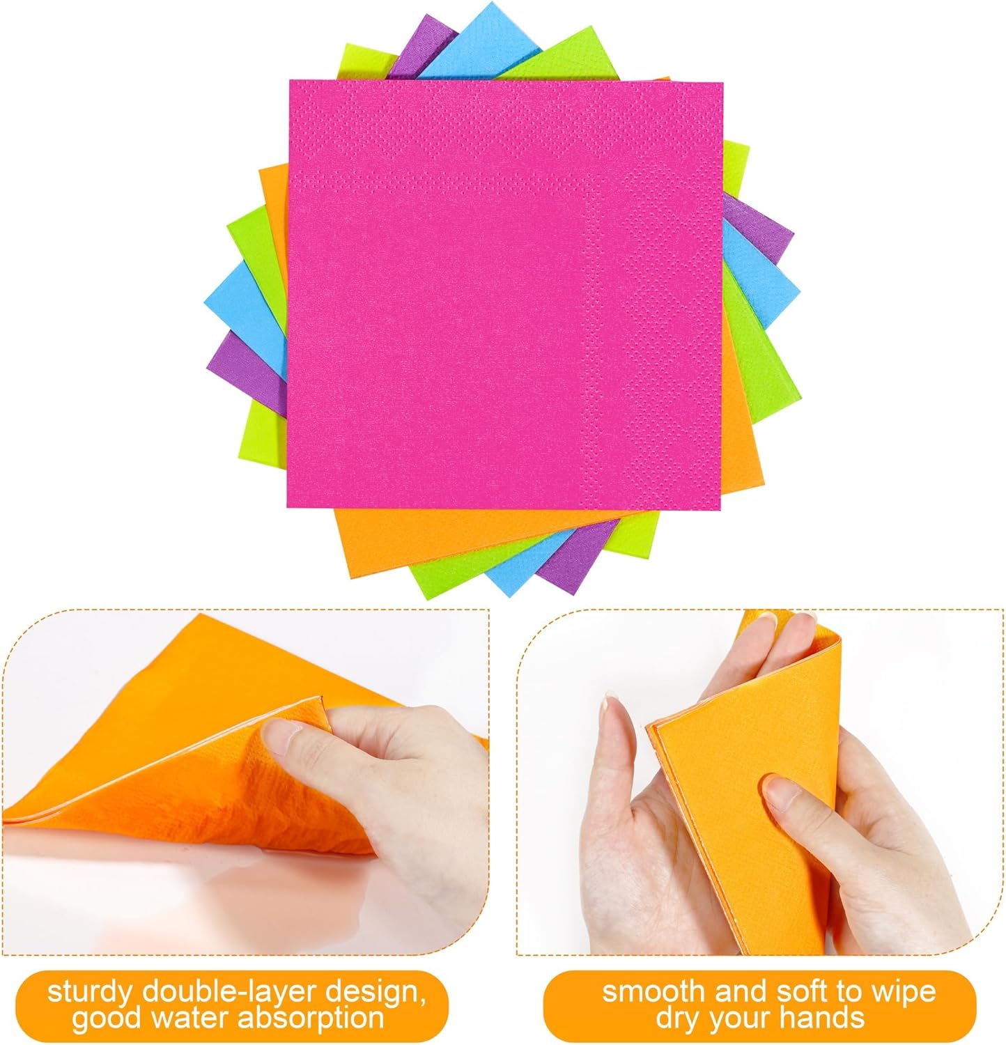 150 Pieces Multiple Rainbow Paper Napkins Cocktail Napkin Beverage Luncheon Napkins 2 Ply for Party Favors, 6 Colors